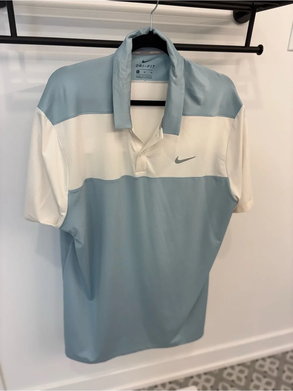 Nike Men's Two-Tone Light Blue and White Dri-FIT Polo - Picture 1 of 4